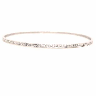 14K Diamond Channel Set Thin Bangle White Gold