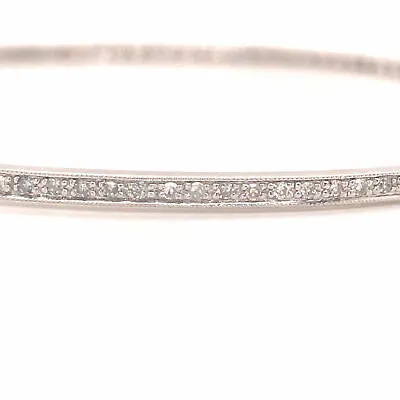 14K Diamond Channel Set Thin Bangle White Gold