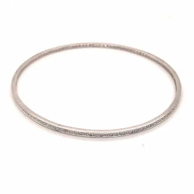 14K Diamond Channel Set Thin Bangle White Gold