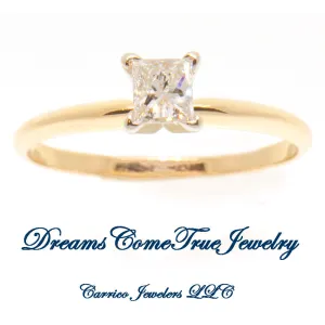 14K Gold 0.38 Carat Princess Diamond Engagement Ring