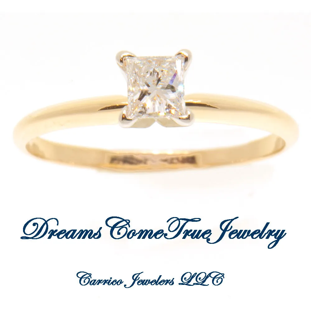 14K Gold 0.38 Carat Princess Diamond Engagement Ring
