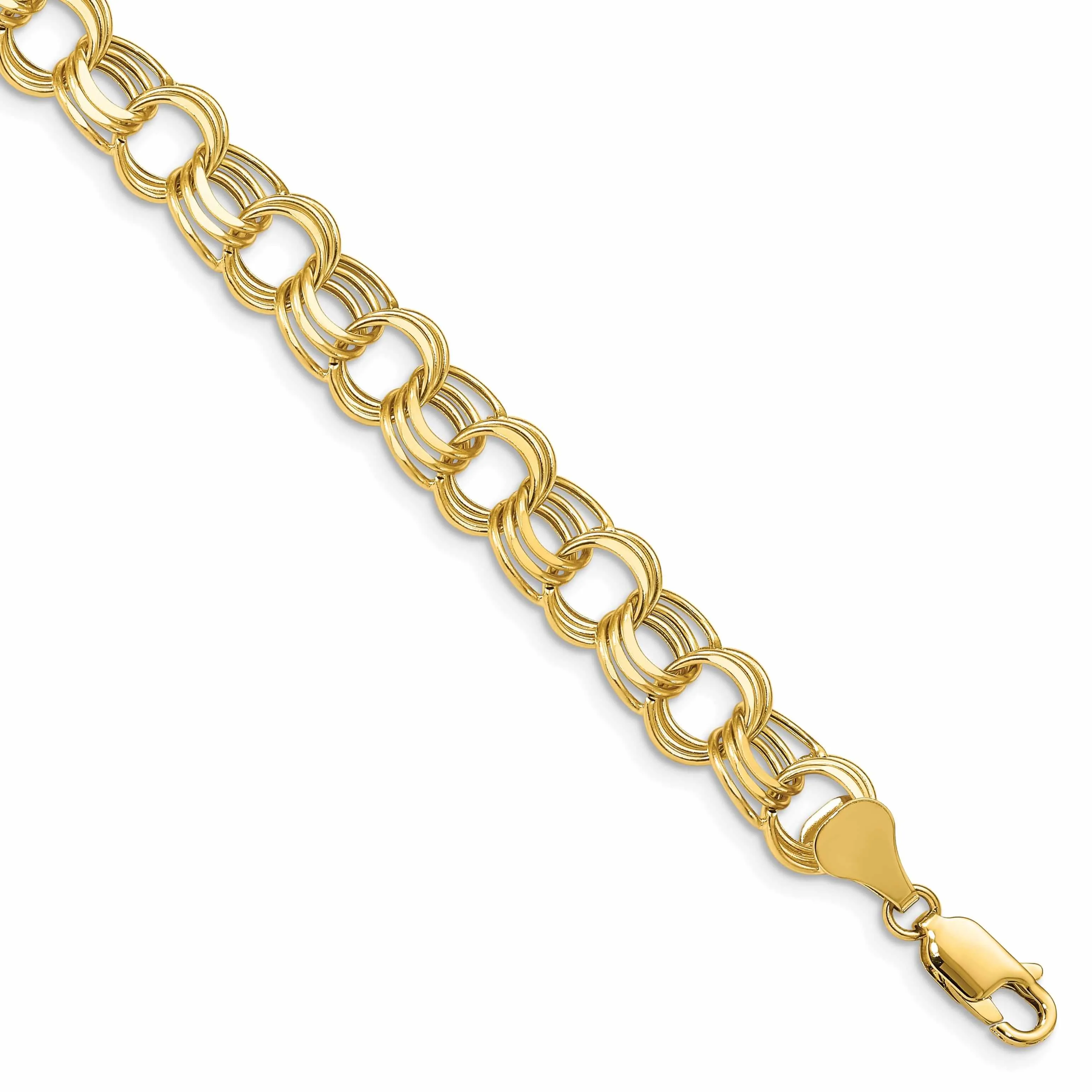 14k Gold Lite Triple Link Charm Bracelet