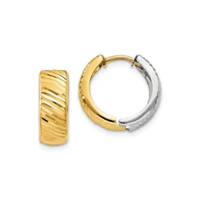 14k Gold Reversible Two-Tone 14mm Textured Hinged Hoop Earrings