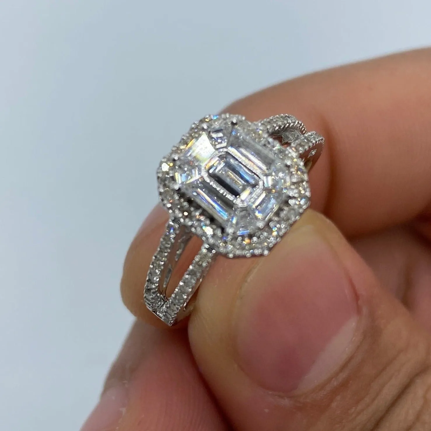 14K Rectangle Diamond Baguette Engagement Ring