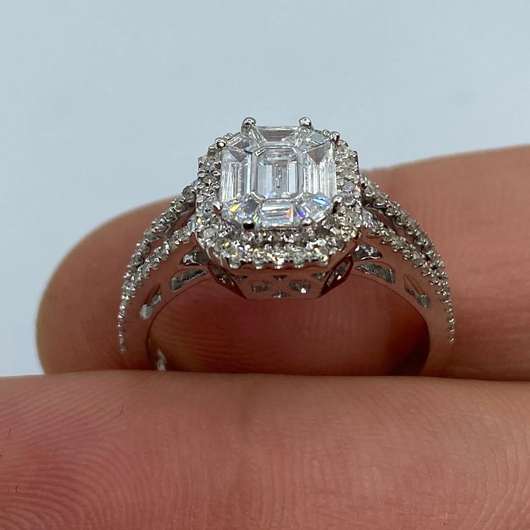 14K Rectangle Diamond Baguette Engagement Ring