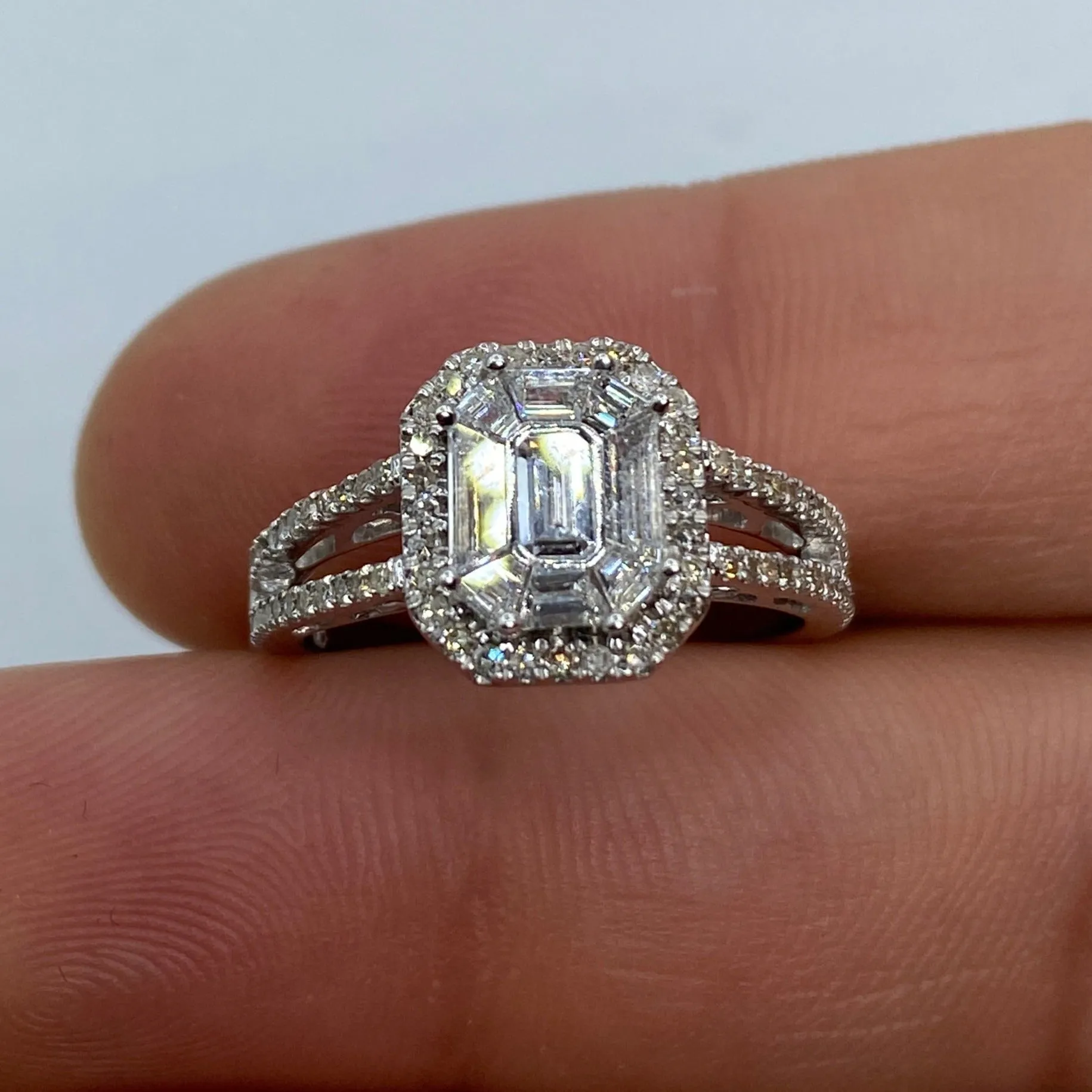 14K Rectangle Diamond Baguette Engagement Ring
