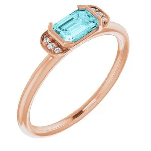 14K Rose Blue Zircon & .02 CTW Diamond Stackable Ring