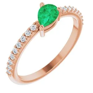 14K Rose Chatham® Created Emerald & 1/6 CTW Diamond Ring