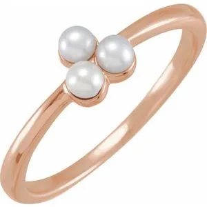 14K Rose Cultured White Freshwater Pearl Cluster Ring