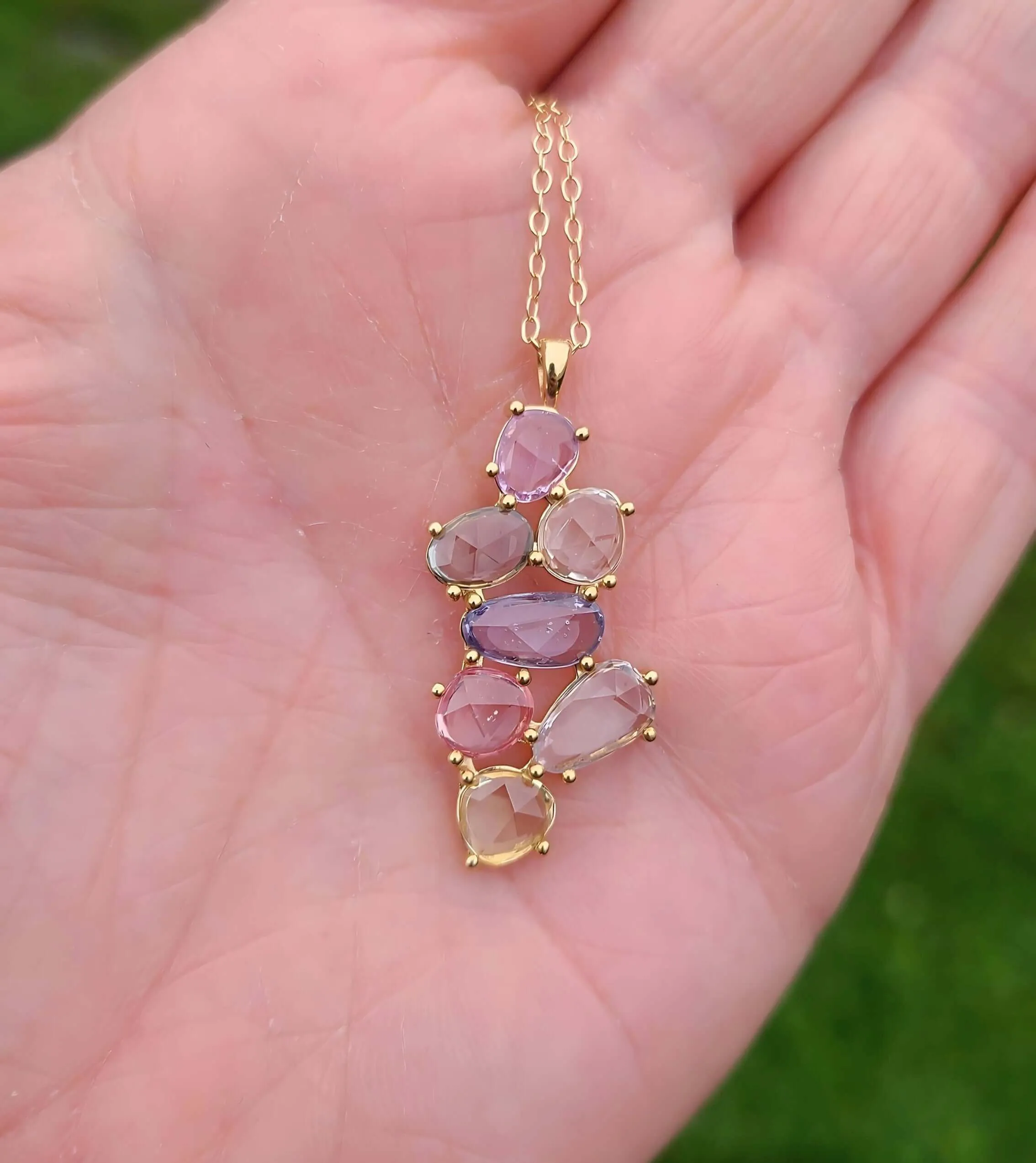 14K Rose Cut Sapphire Cluster Necklace
