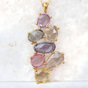14K Rose Cut Sapphire Cluster Necklace