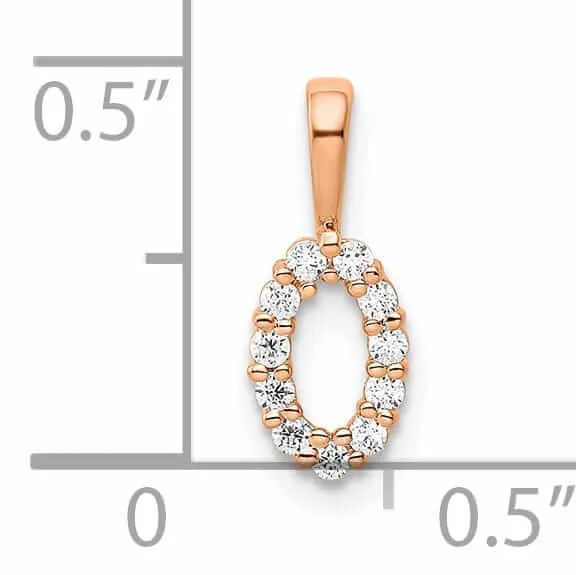 14k Rose Gold Polished Finish with Diamonds Number 0 Charm Pendant