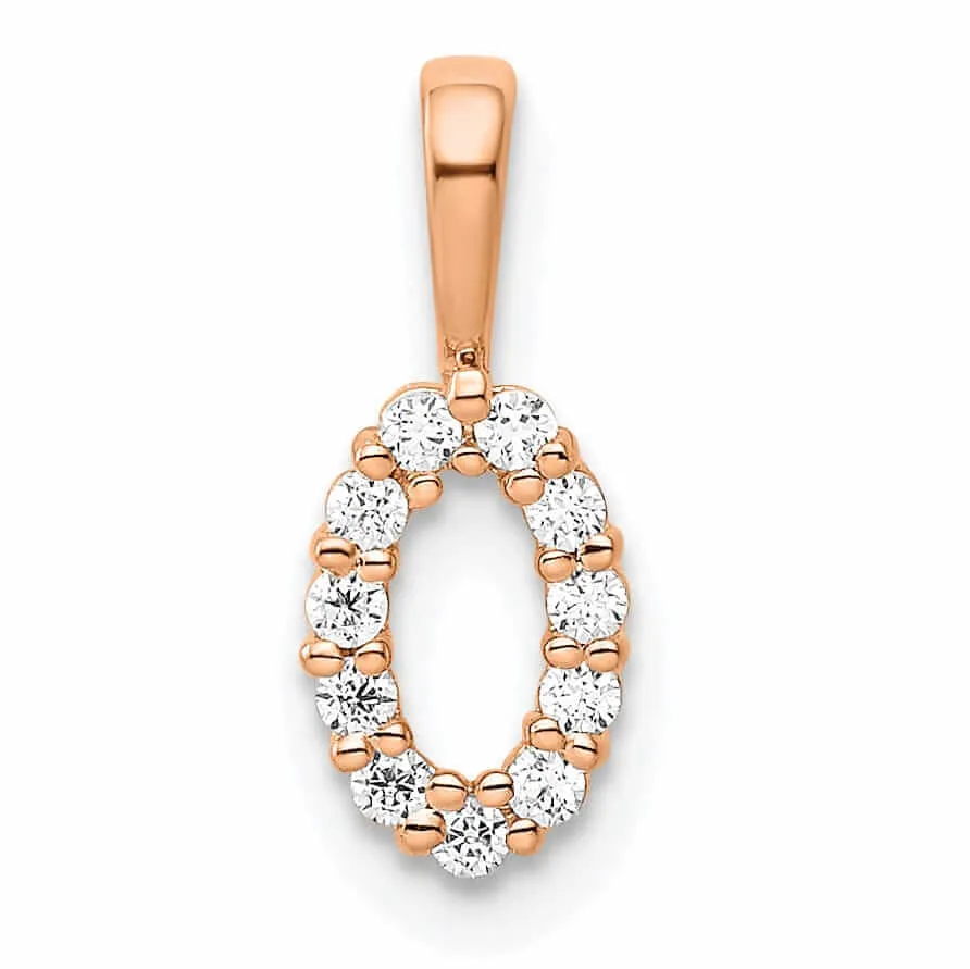 14k Rose Gold Polished Finish with Diamonds Number 0 Charm Pendant