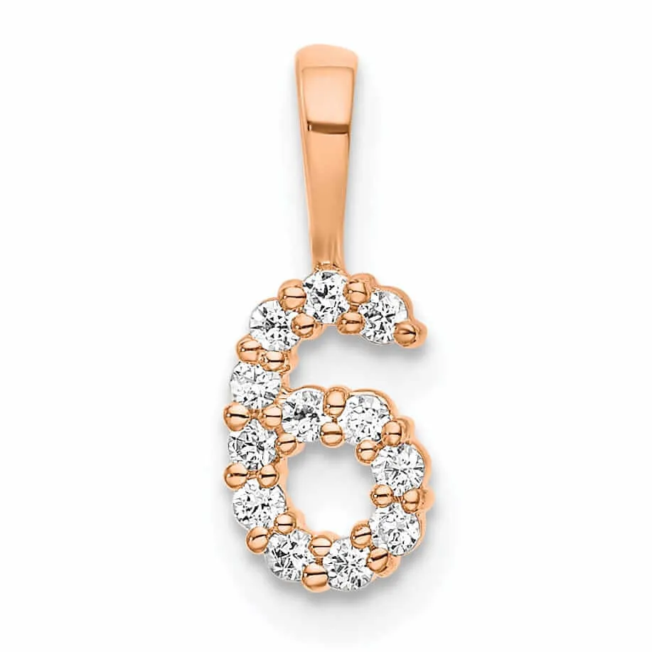 14k Rose Gold Polished Finish with Diamonds Number 6 Pendant