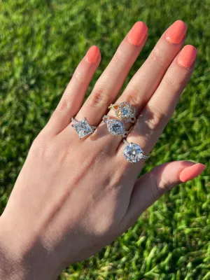 14K Solid Brilliant Round Engagement Ring with Hidden Halo