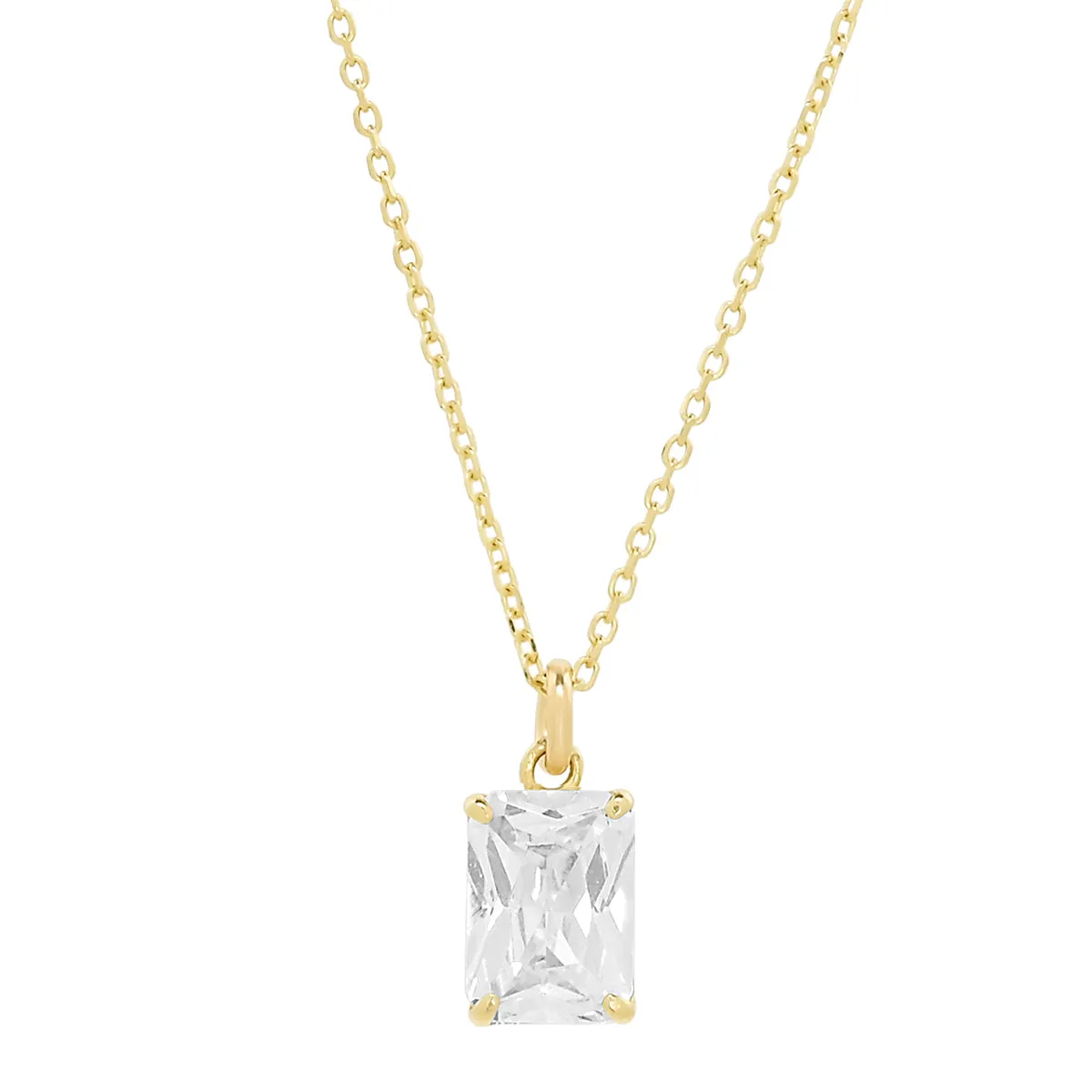 14k Solid Clear CZ Emerald Necklace
