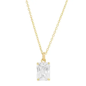 14k Solid Clear CZ Emerald Necklace