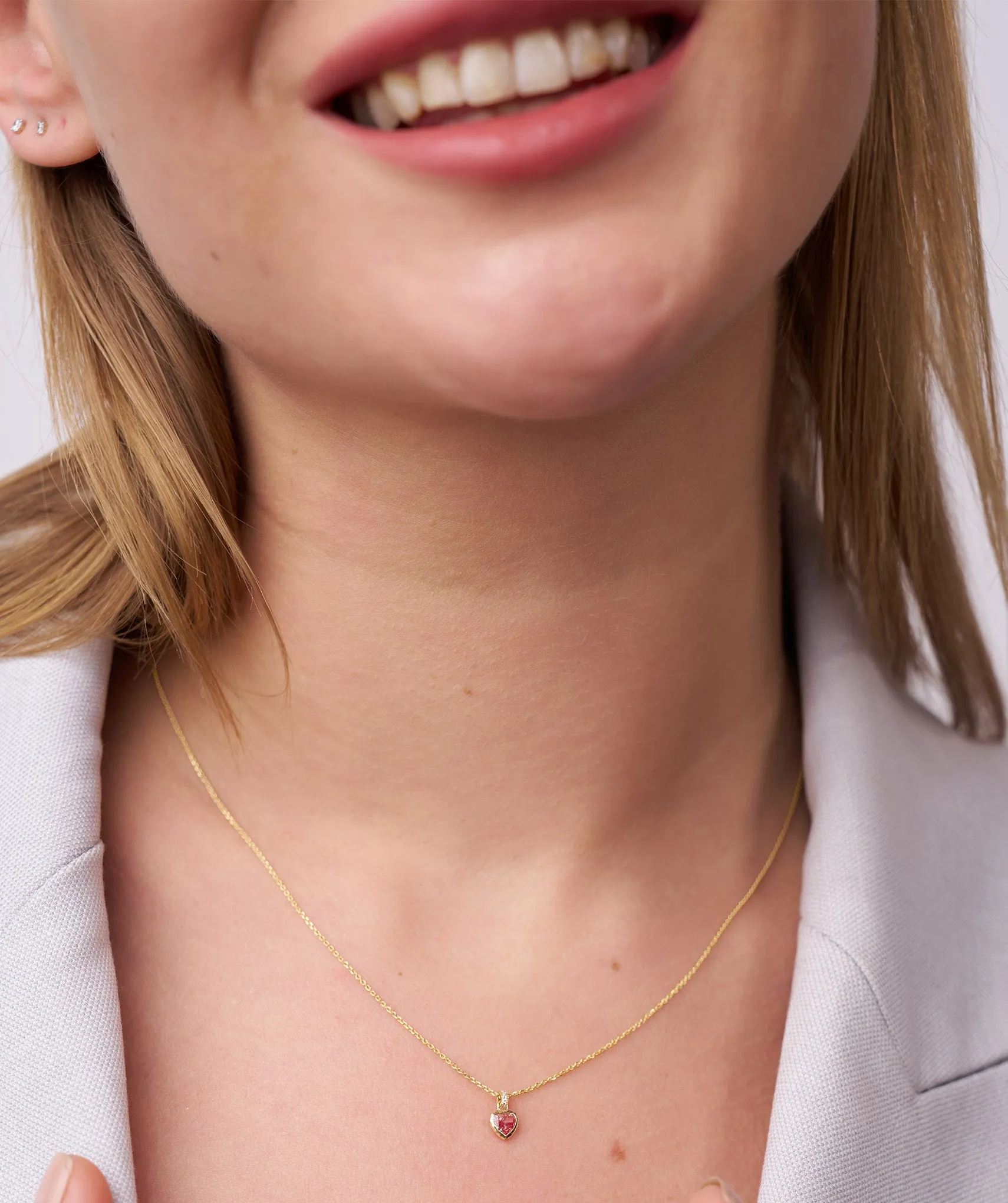 14K Solid Gold Necklace with Vibrant Red Stone