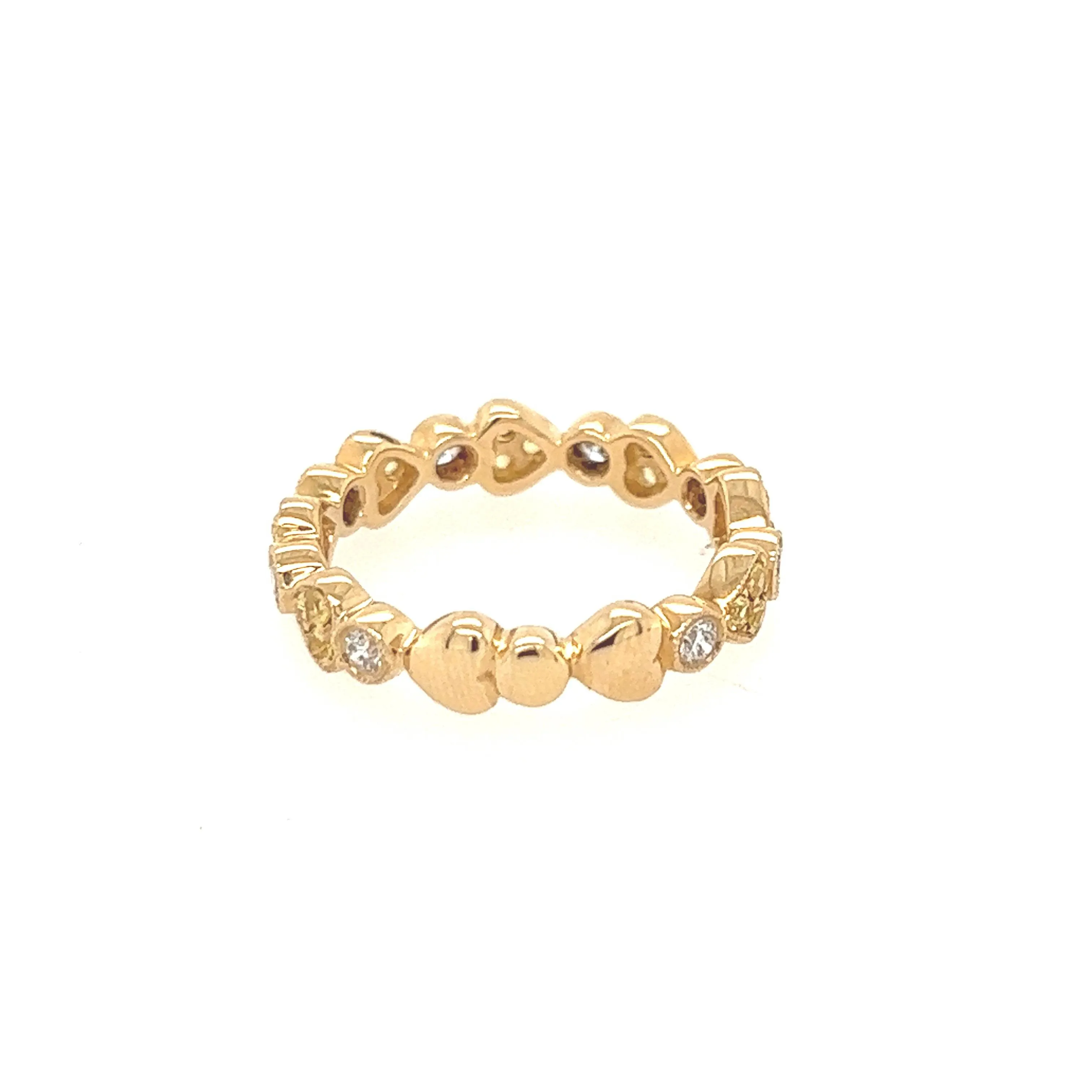 14K Solid Yellow Gold Diamond And Yellow Sapphire Heart Eternity Ring Size 6 US