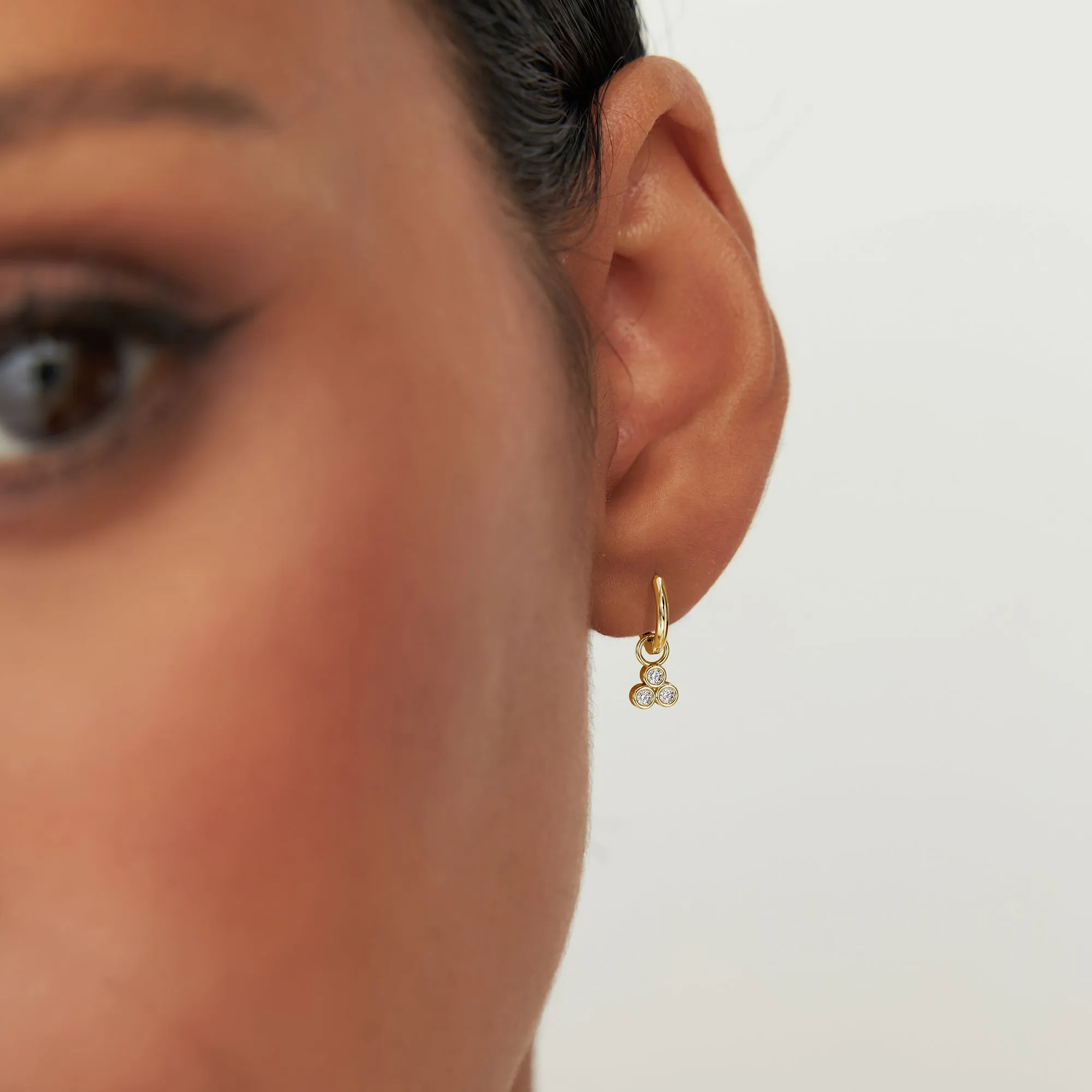 14k Tri Bezel Hoop Charm