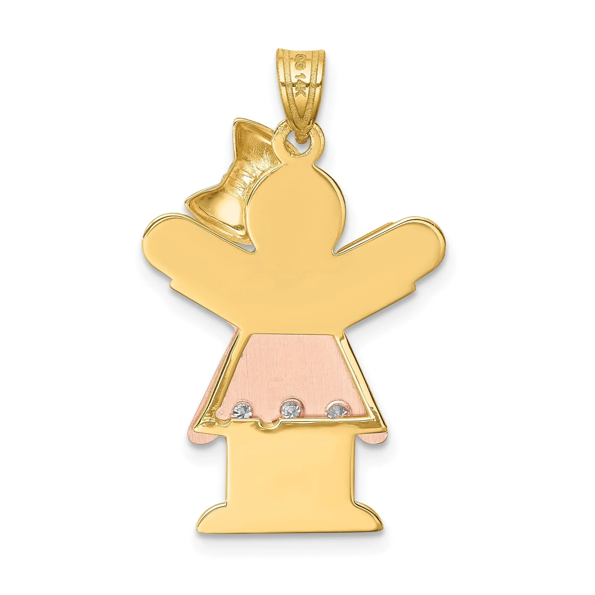 14k Two-tone Diamond Girl With Bow Love Pendant