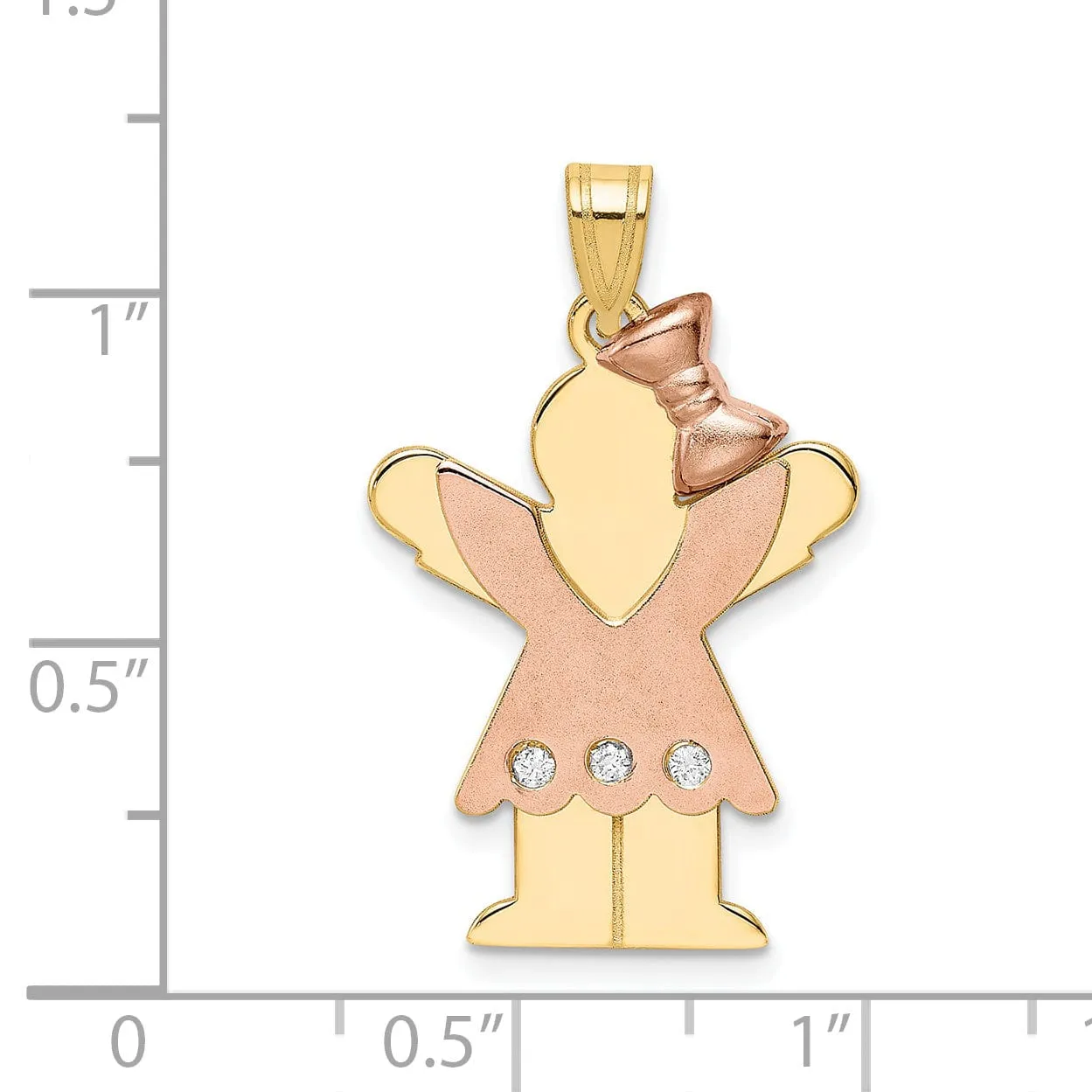 14k Two-tone Diamond Girl With Bow Love Pendant