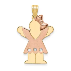14k Two-tone Diamond Girl With Bow Love Pendant