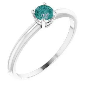 14K White 3 mm Round Chatham® Lab-Created Ruby Birthstone Ring Size 3