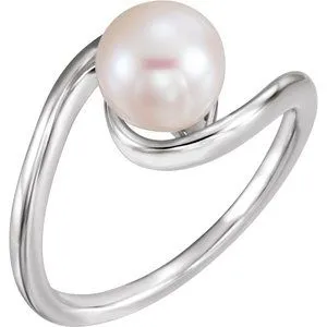 14K White 8 mm Freshwater Cultured Pearl Ring
