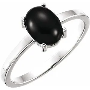 14K White 8x6 mm Oval Onyx Cabochon Ring