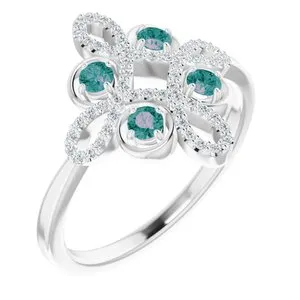 14K White Alexandrite & 1/6 CTW Diamond Clover Ring
