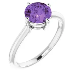 14K White Amethyst Solitaire Ring