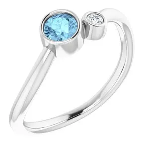 14K White Aquamarine & .03 CT Diamond Two-Stone Ring