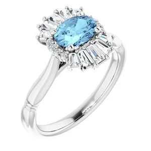 14K White Aquamarine & 1/3 CTW Diamond Ring