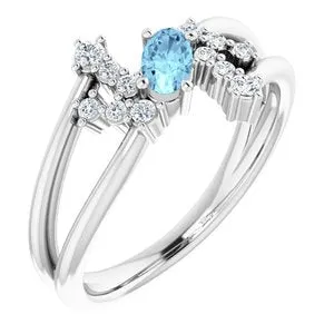 14K White Aquamarine & 1/8 CTW Diamond Bypass Ring