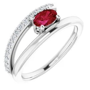 14K White Chatham® Lab-Created Ruby & 1/8 CTW Diamond Ring