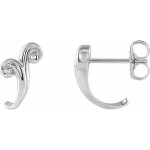 14K White Freeform J-Hoop Earrings