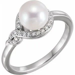14K White Freshwater Cultured Pearl & 1/8 CTW Diamond Bypass Ring