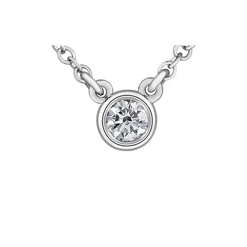 14K White Gold (0.10ct - 0.18ct) Bezel Set Diamond Solitaire Pendant