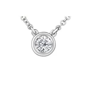 14K White Gold (0.10ct - 0.18ct) Bezel Set Diamond Solitaire Pendant