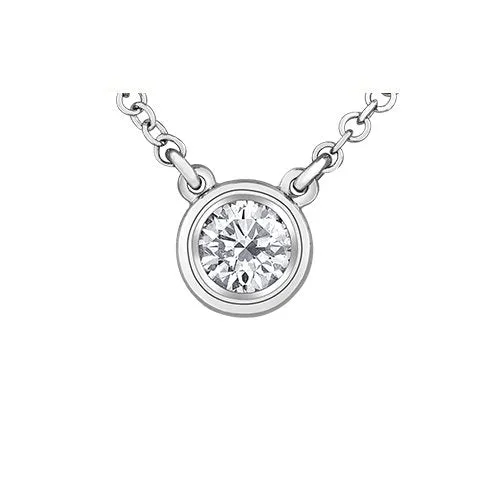 14K White Gold (0.10ct - 0.18ct) Bezel Set Diamond Solitaire Pendant
