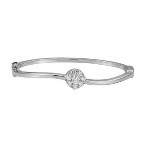 14k White Gold 1 CTW Diamond Circle Bangle Bracelet