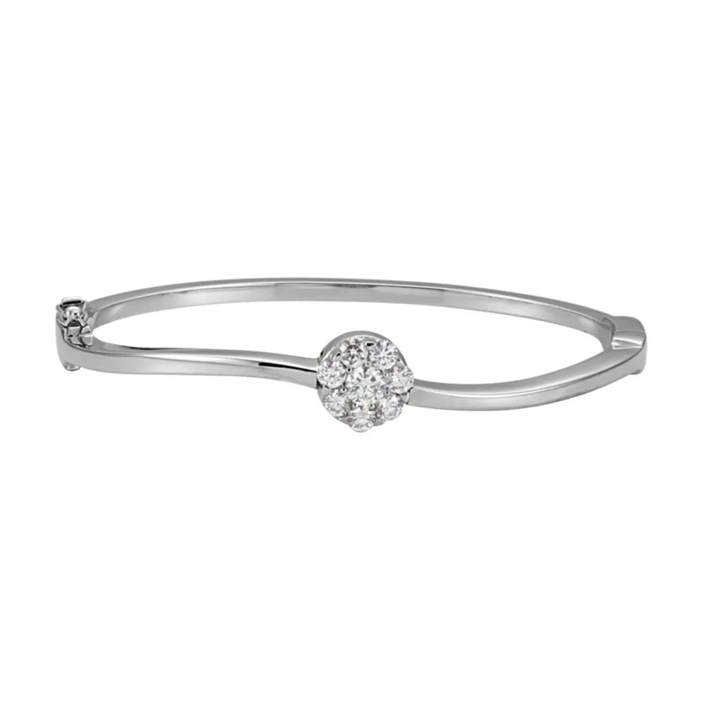 14k White Gold 1 CTW Diamond Circle Bangle Bracelet