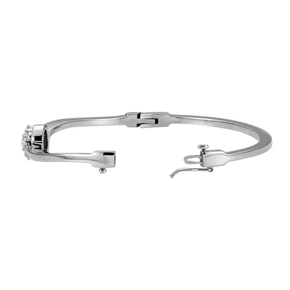 14k White Gold 1 CTW Diamond Circle Bangle Bracelet