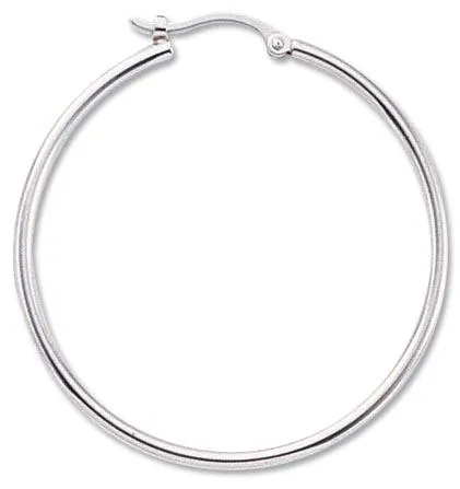 14K White Gold 1.5X30mm S/D Hoop Earrings