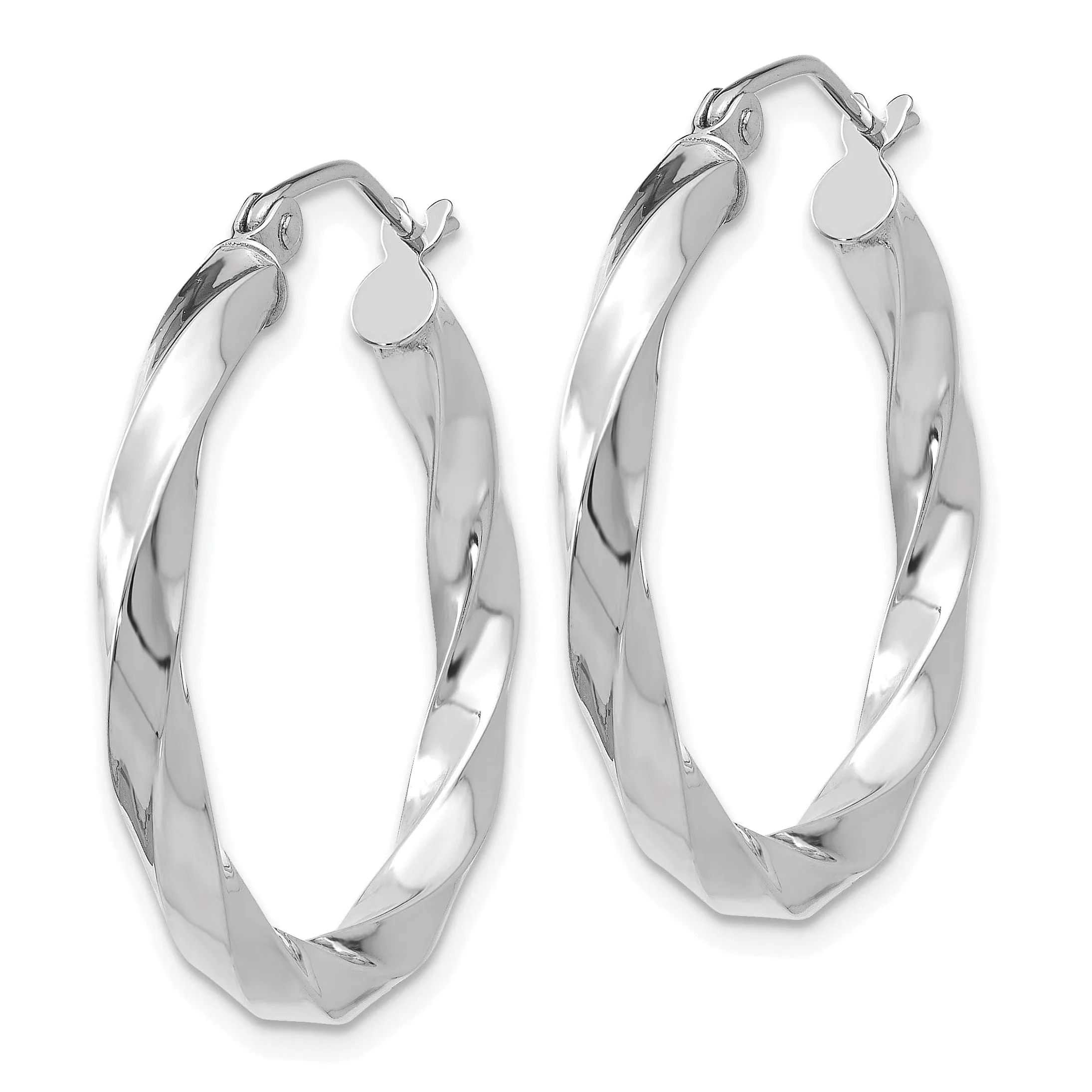 14k White Gold 3MM Twisted Hoop Earrings