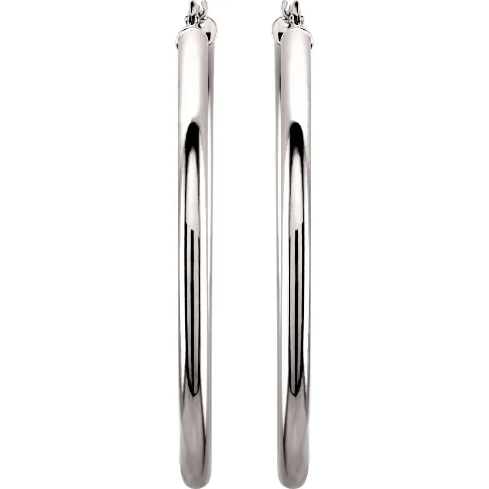 14k White Gold 48mm Tube Hoop Earrings