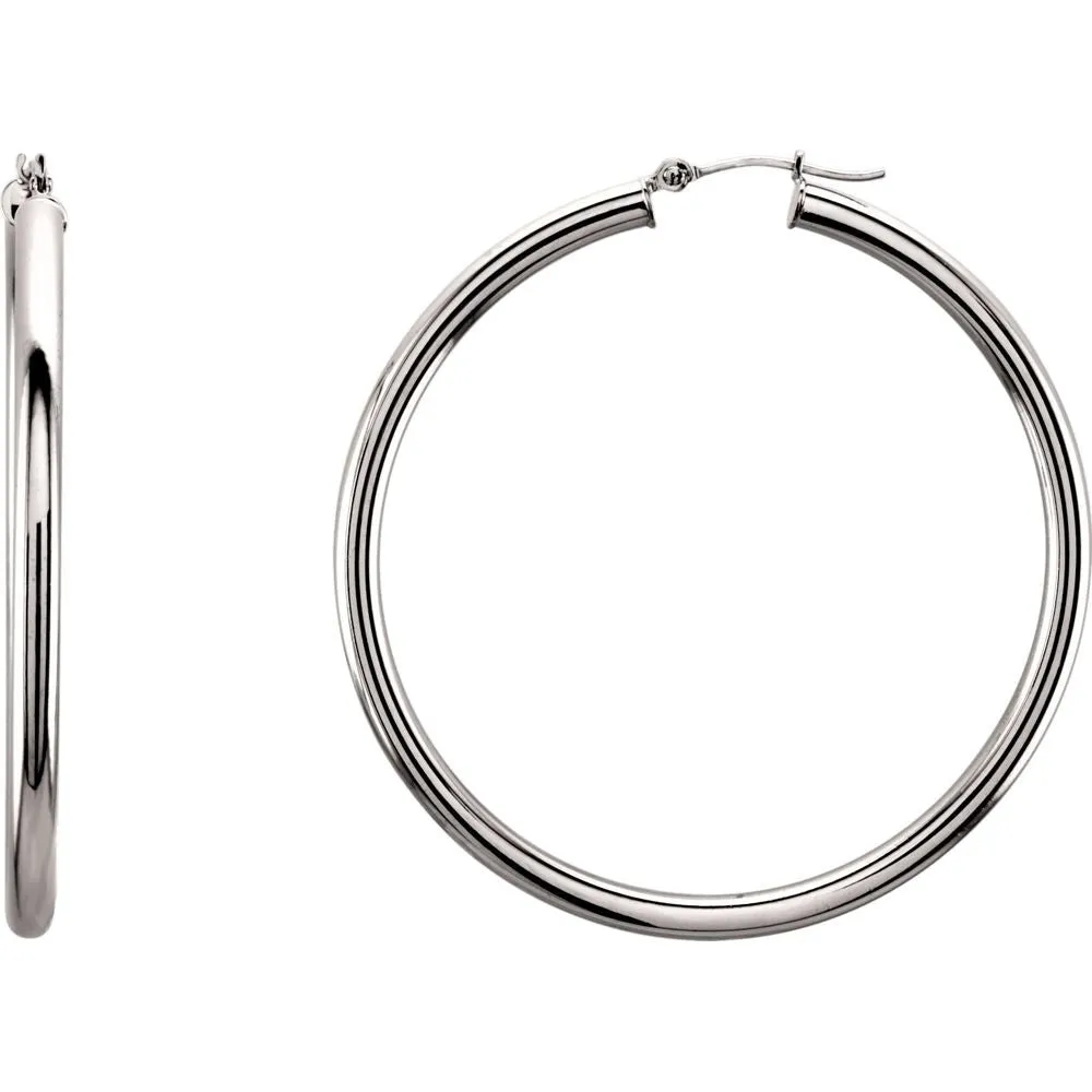 14k White Gold 48mm Tube Hoop Earrings