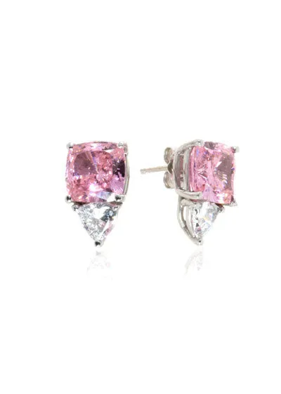 14K White Gold Cushion & Trillion Cut Stud Earrings