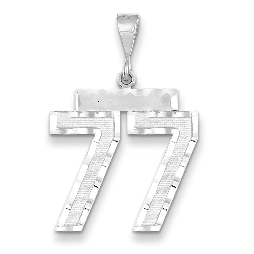 14k White Gold Diamond Cut Finish Large Size Number 77 Charm Pendant